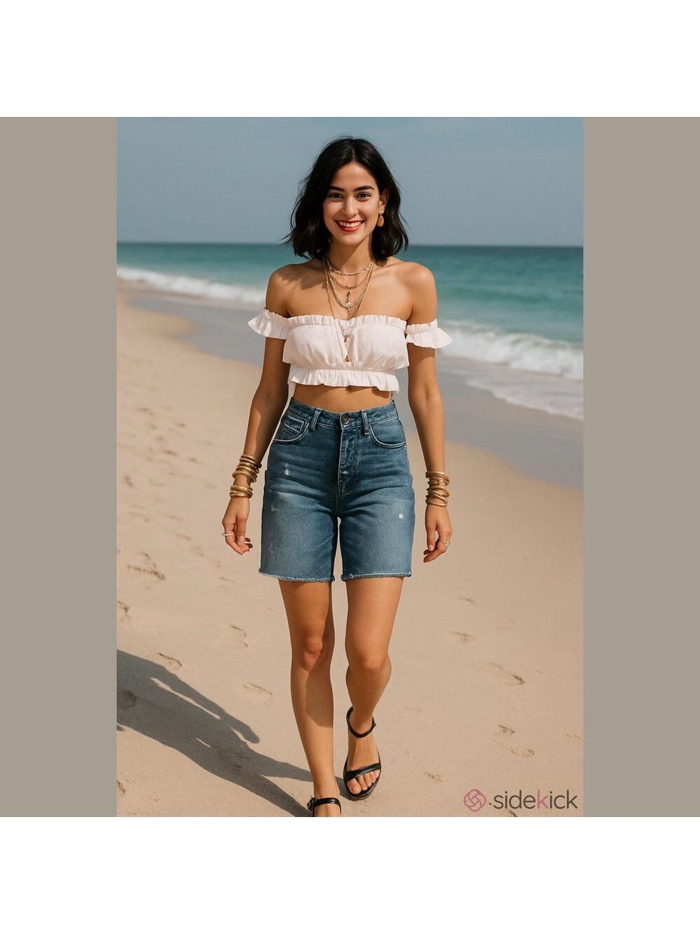 GRLFRND Beverly bermuda jeans shorts distressed button cotton grunge festival 25